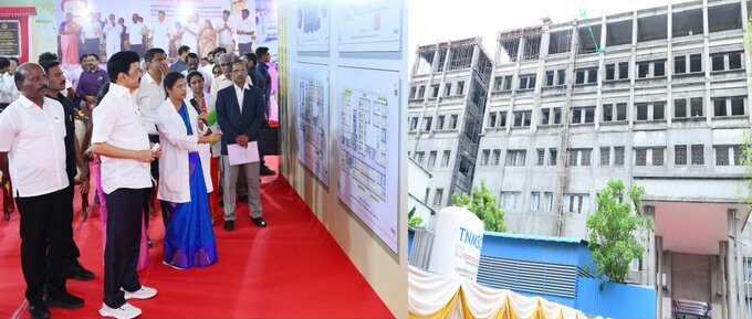 மருத்துவமனை கட்டுமானப் பணிகளை ஆய்வு செய்த முதலமைச்சர் ஸ்டாலின்